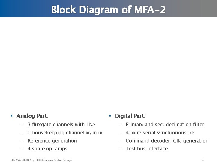 Block Diagram of MFA-2 § Analog Part: § Digital Part: - 3 fluxgate channels