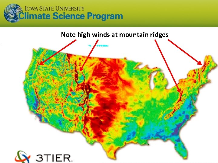 Note high winds at mountain ridges 