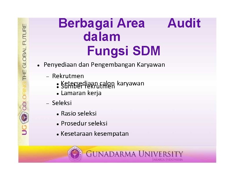 Berbagai Area Audit dalam Fungsi SDM Penyediaan dan Pengembangan Karyawan Rekrutmen Ketersediaan calon karyawan