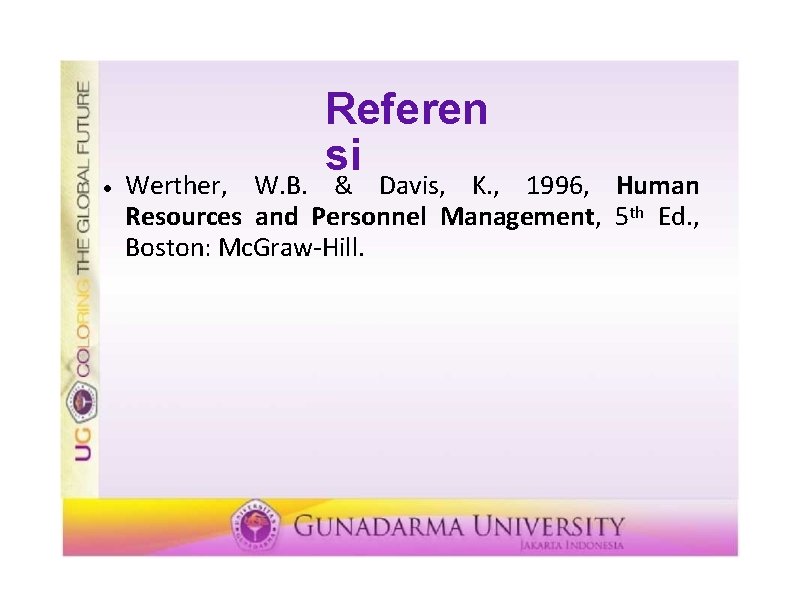 Referen si Werther, W. B. & Davis, K. , 1996, Human Resources and Personnel
