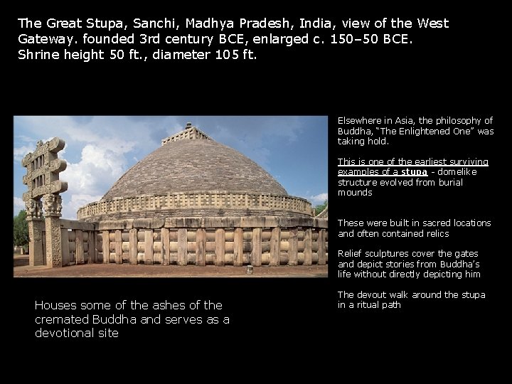 The Great Stupa, Sanchi, Madhya Pradesh, India, view of the West Gateway. founded 3