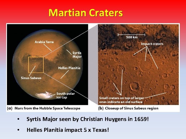 Martian Craters • Syrtis Major seen by Christian Huygens in 1659! • Helles Planitia