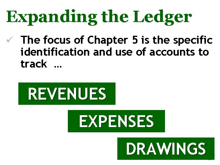 Expanding the Ledger ü The focus of Chapter 5 is the specific identification and