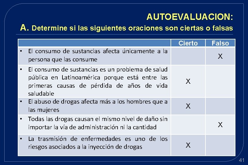 AUTOEVALUACION: A. Determine si las siguientes oraciones son ciertas o falsas Cierto • El AUTOEVALUACION: A. Determine si las siguientes oraciones son ciertas o falsas Cierto • El