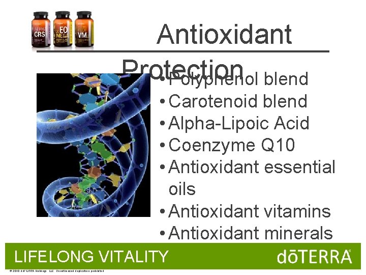 Antioxidant Protection • Polyphenol blend • Carotenoid blend • Alpha-Lipoic Acid • Coenzyme Q