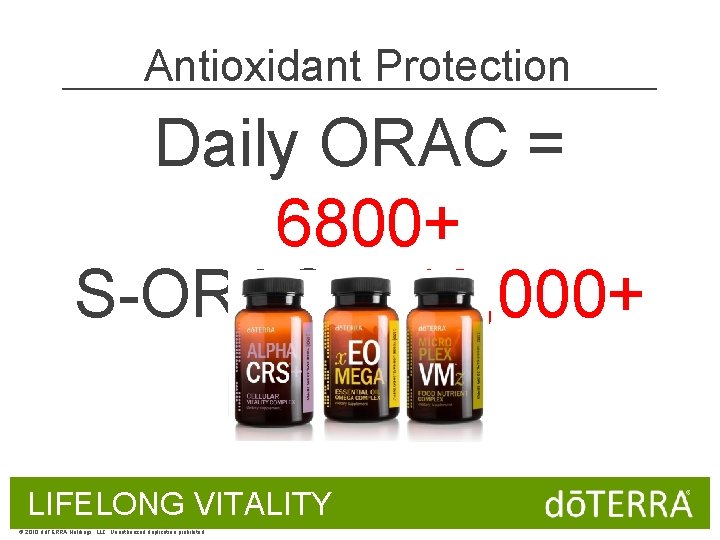 Antioxidant Protection Daily ORAC = 6800+ S-ORAC = 18, 000+ LIFELONG VITALITY © 2010