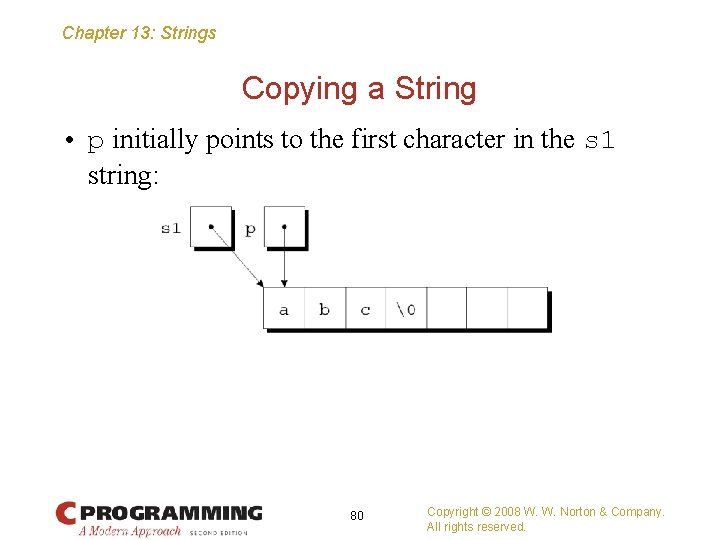 Chapter 13: Strings Copying a String • p initially points to the first character