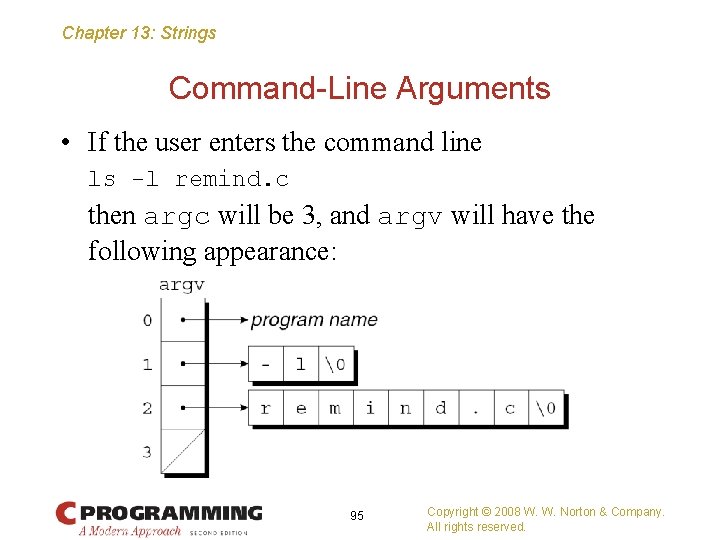 Chapter 13: Strings Command-Line Arguments • If the user enters the command line ls