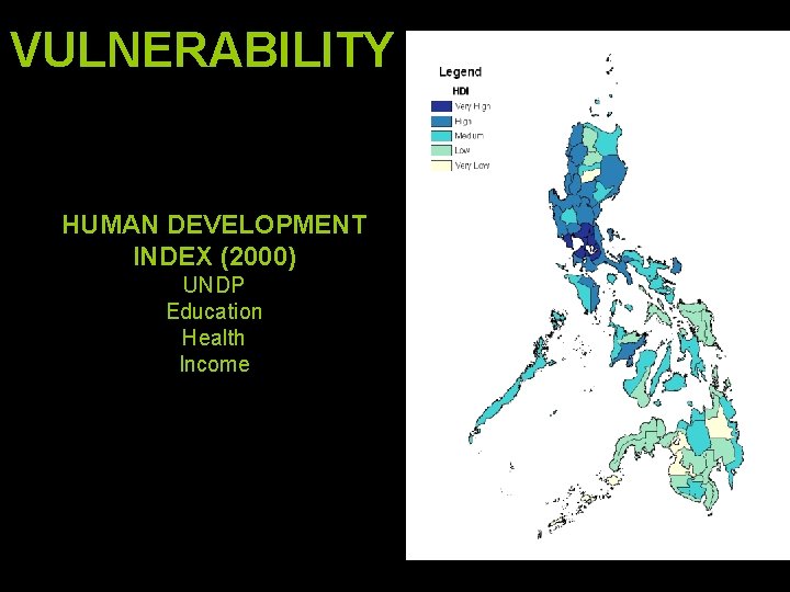 VULNERABILITY HUMAN DEVELOPMENT INDEX (2000) UNDP Education Health Income 