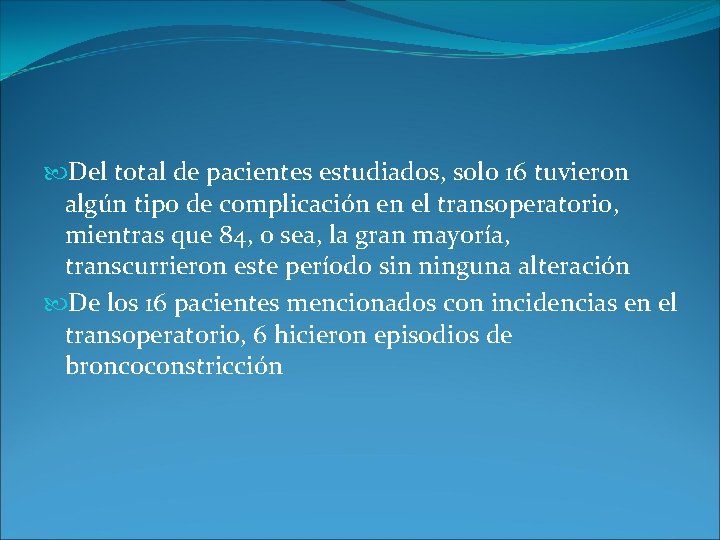 Del total de pacientes estudiados, solo 16 tuvieron algún tipo de complicación en Del total de pacientes estudiados, solo 16 tuvieron algún tipo de complicación en
