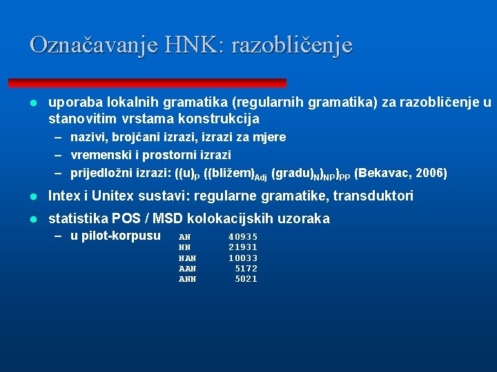 Označavanje HNK: razobličenje l uporaba lokalnih gramatika (regularnih gramatika) za razobličenje u stanovitim vrstama