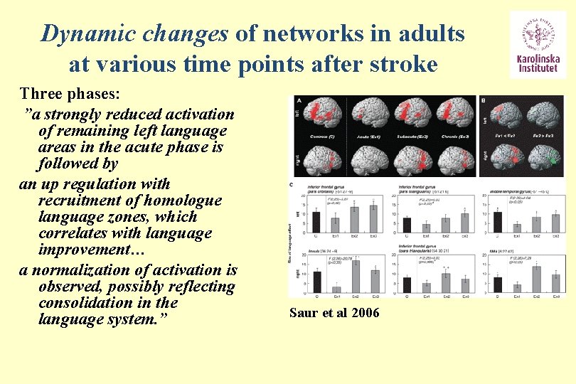 Dynamic changes of networks in adults at various time points after stroke Three phases: