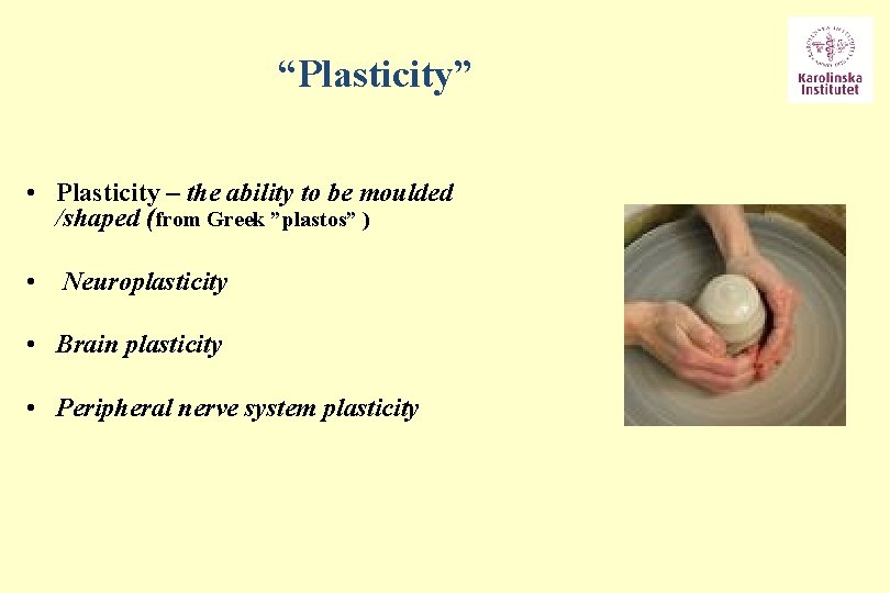 “Plasticity” • Plasticity – the ability to be moulded /shaped (from Greek ”plastos” )