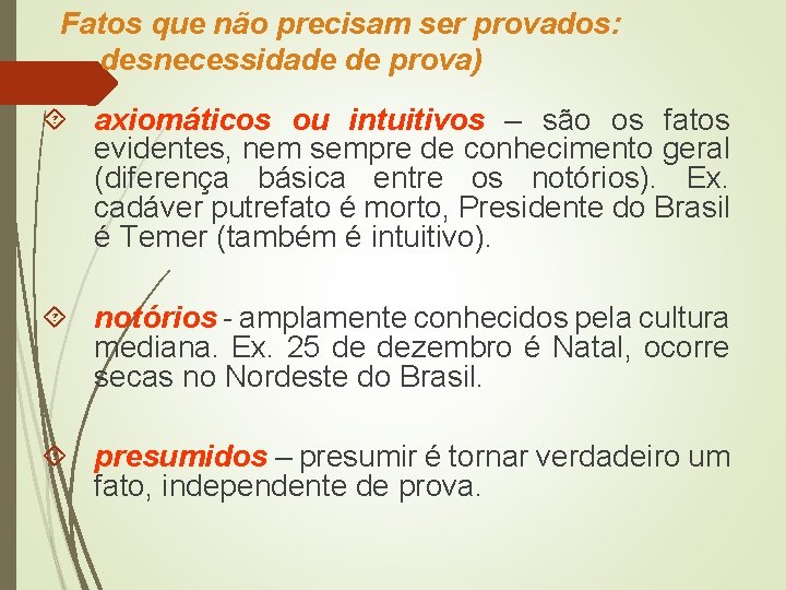 Fatos que não precisam ser provados: desnecessidade de prova) axiomáticos ou intuitivos – são