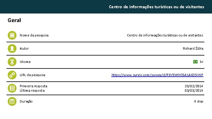 Centro de informações turísticas ou de visitantes Geral Nome da pesquisa Autor Idioma URL