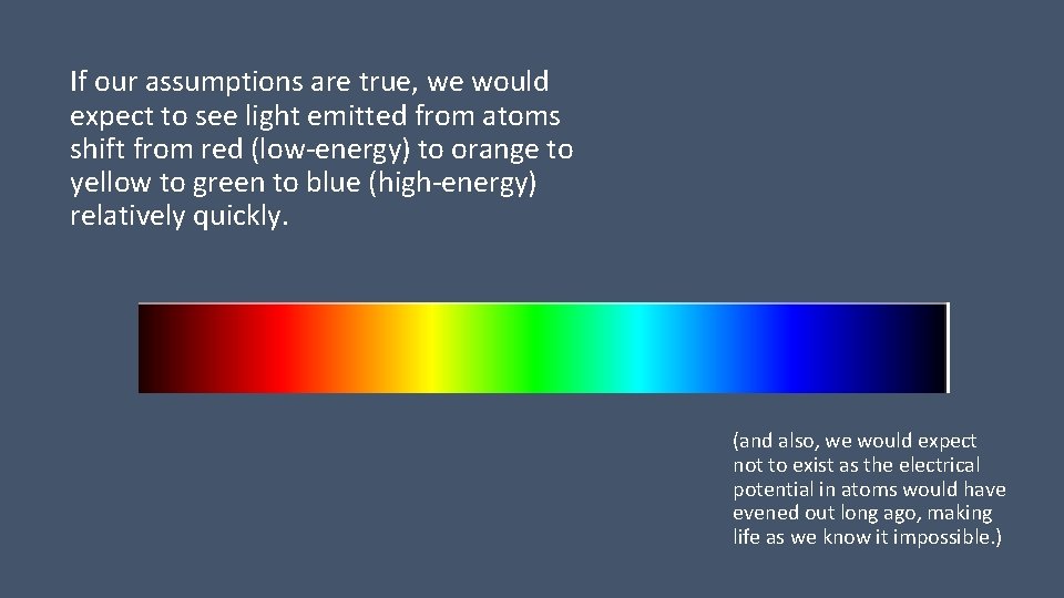 If our assumptions are true, we would expect to see light emitted from atoms