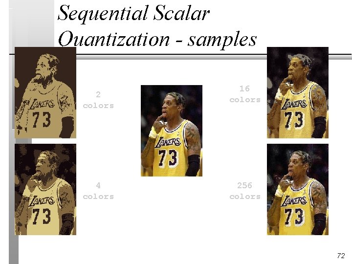Sequential Scalar Quantization - samples 2 colors 4 colors 16 colors 256 colors 72