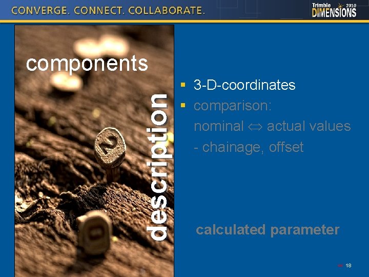 description components § 3 -D-coordinates § comparison: nominal actual values - chainage, offset calculated