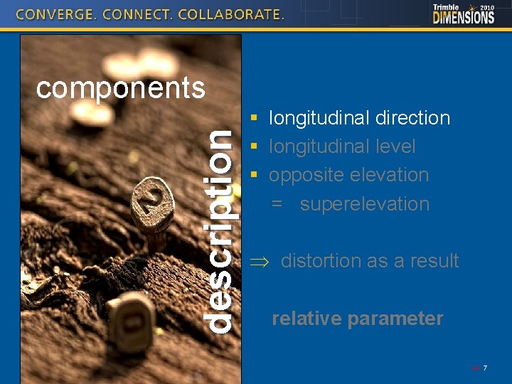 description components § longitudinal direction § longitudinal level § opposite elevation = superelevation Þ