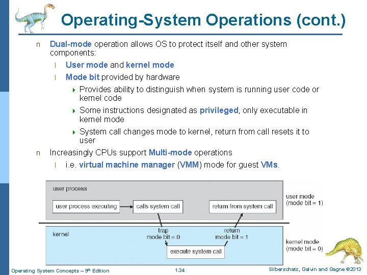 Operating-System Operations (cont. ) n Dual-mode operation allows OS to protect itself and other