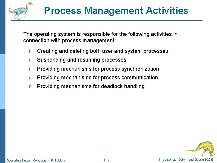 Process Management Activities The operating system is responsible for the following activities in connection