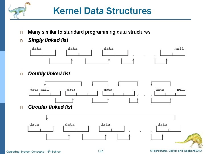 Kernel Data Structures n Many similar to standard programming data structures n Singly linked