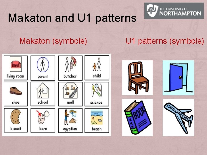 Makaton and U 1 patterns Makaton (symbols) U 1 patterns (symbols) 