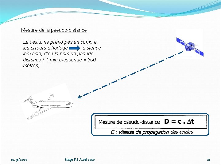 Mesure de la pseudo-distance Le calcul ne prend pas en compte les erreurs d’horloge Mesure de la pseudo-distance Le calcul ne prend pas en compte les erreurs d’horloge