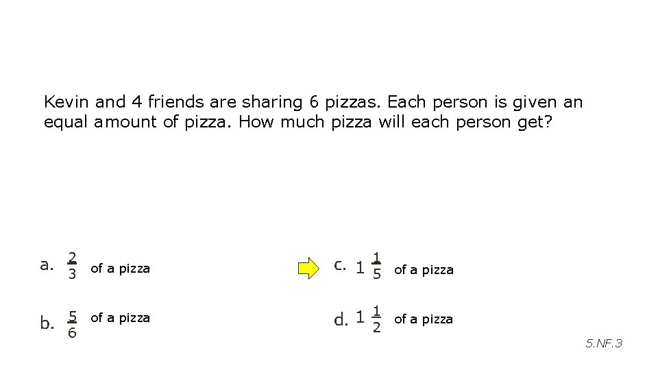 Kevin and 4 friends are sharing 6 pizzas. Each person is given an equal