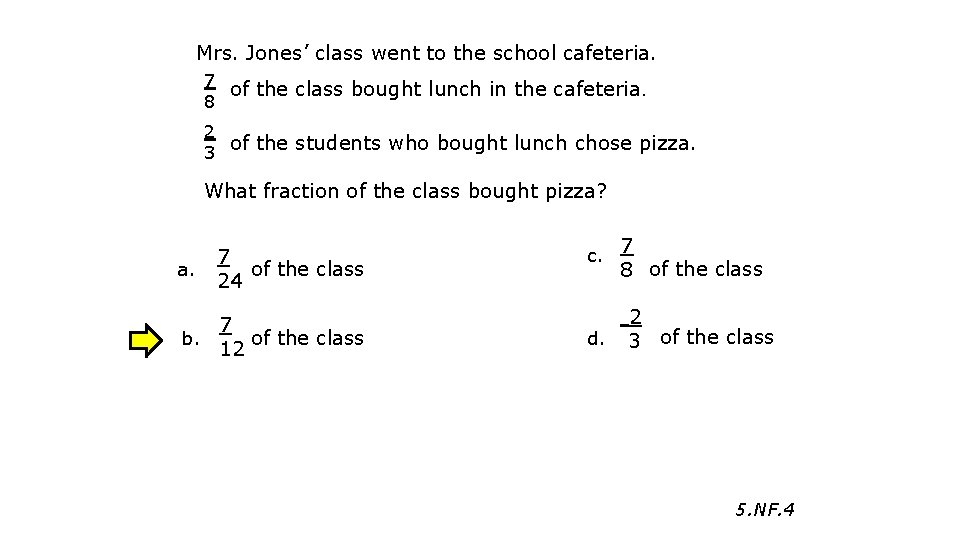 Mrs. Jones’ class went to the school cafeteria. 7 of the class bought lunch