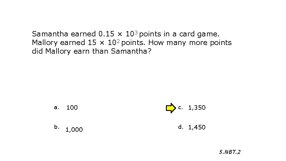 Samantha earned 0. 15 × 103 points in a card game. Mallory earned 15