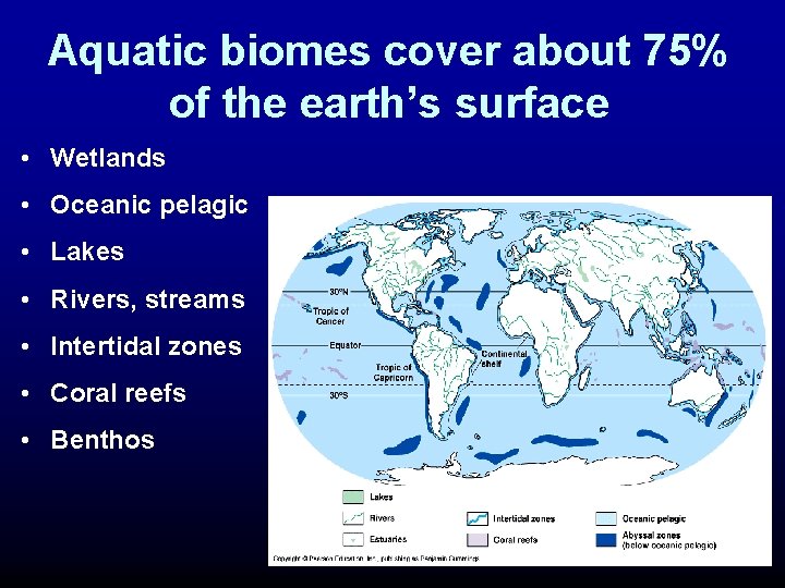 Aquatic biomes cover about 75% of the earth’s surface • Wetlands • Oceanic pelagic