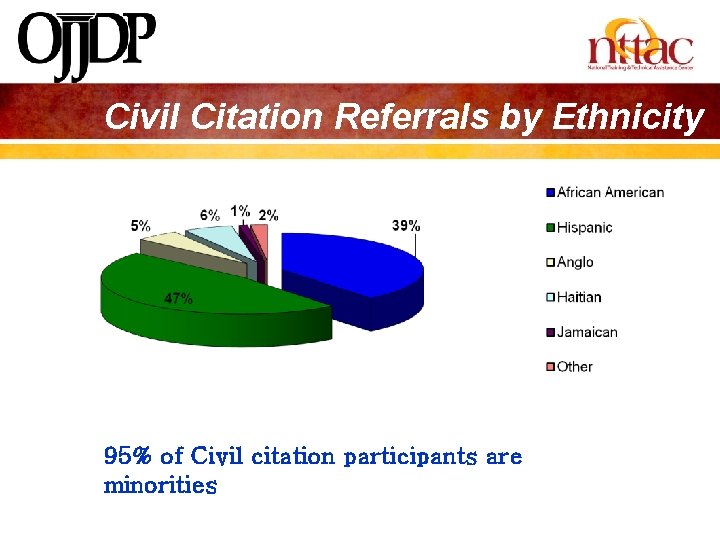 Civil Citation Referrals by Ethnicity 95% of Civil citation participants are minorities 