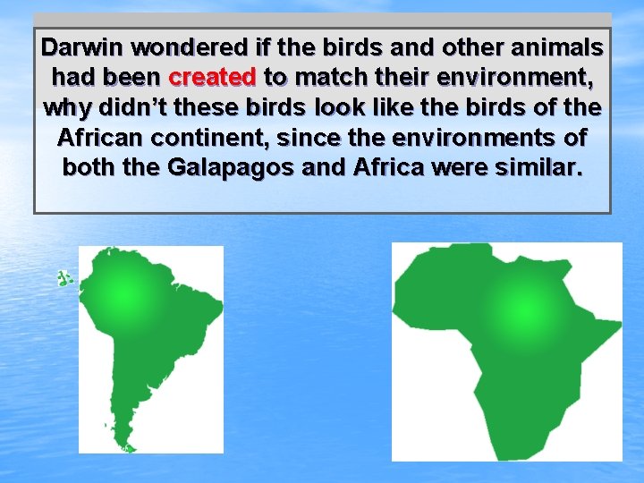 Darwin wondered if the birds and other animals had been created to match their