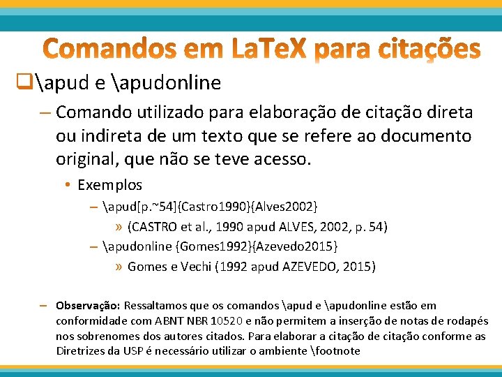 qapud e apudonline – Comando utilizado para elaboração de citação direta ou indireta de