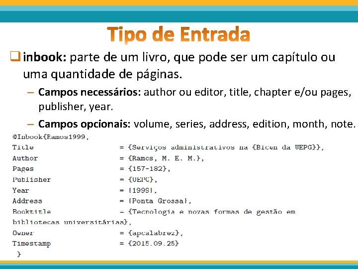 q inbook: parte de um livro, que pode ser um capítulo ou uma quantidade