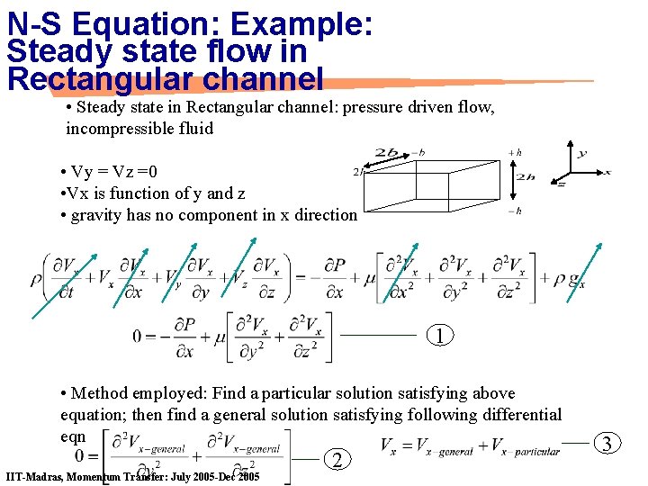 N-S Equation: Example: Steady state flow in Rectangular channel • Steady state in Rectangular
