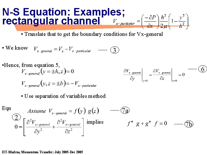 N-S Equation: Examples; rectangular channel • Translate that to get the boundary conditions for