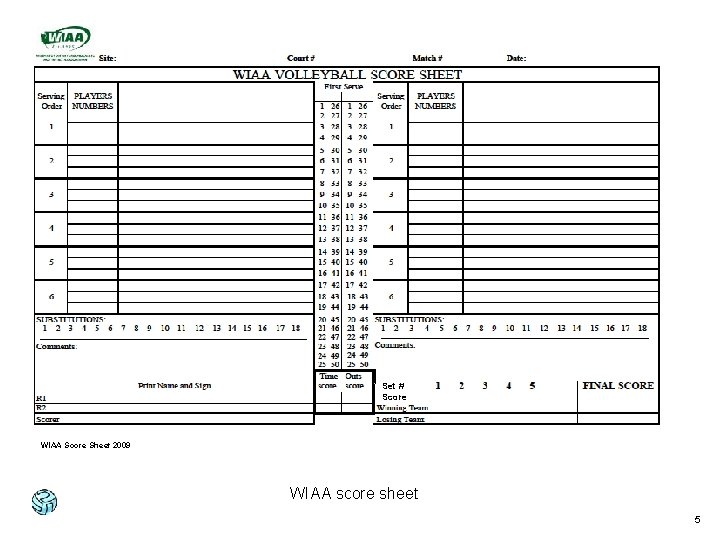 Set # Score WIAA Score Sheet 2009 WIAA score sheet 5 