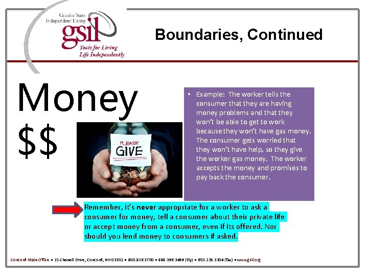 Boundaries, Continued Money $$ • Example: The worker tells the consumer that they are