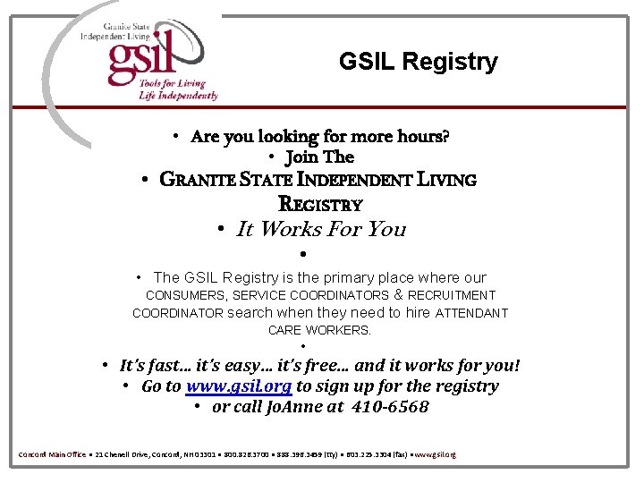 GSIL Registry • Are you looking for more hours? • Join The • GRANITE