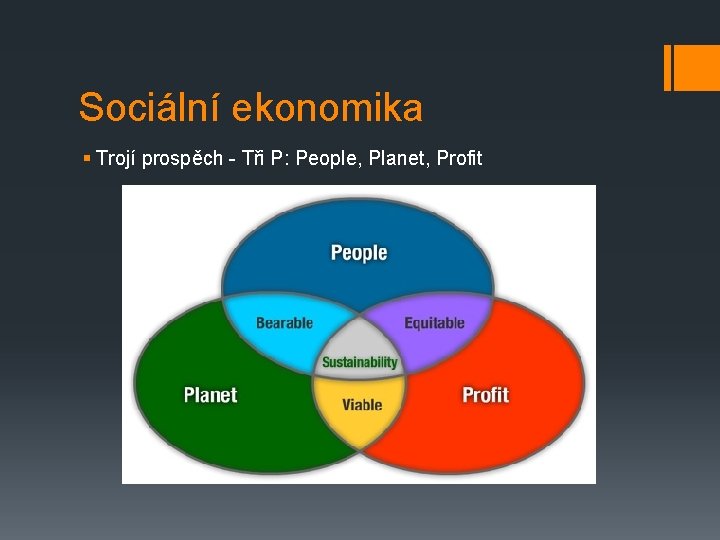 Sociální ekonomika § Trojí prospěch - Tři P: People, Planet, Profit 