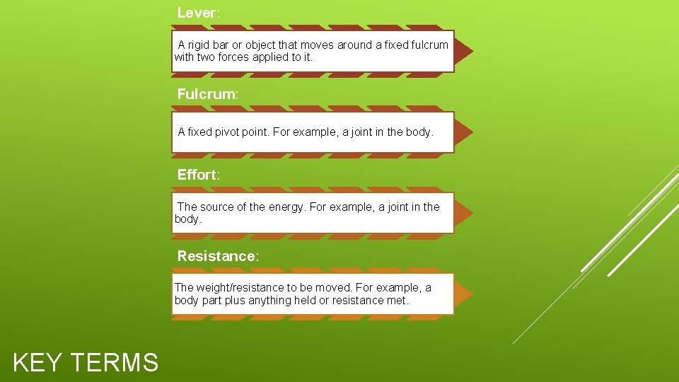 Lever: A rigid bar or object that moves around a fixed fulcrum with two