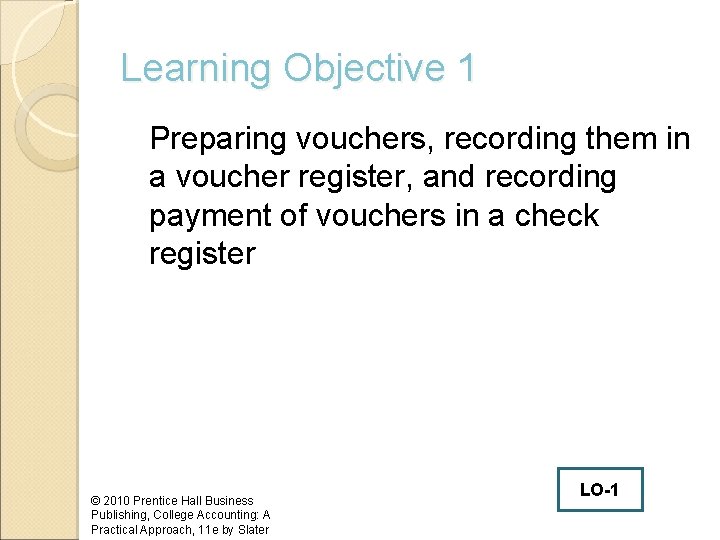Learning Objective 1 Preparing vouchers, recording them in a voucher register, and recording payment