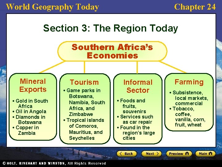 World Geography Today Chapter 24 Section 3: The Region Today Southern Africa’s Economies Mineral