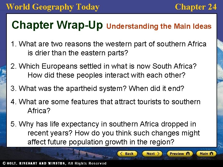 World Geography Today Chapter 24 Chapter Wrap-Up Understanding the Main Ideas 1. What are