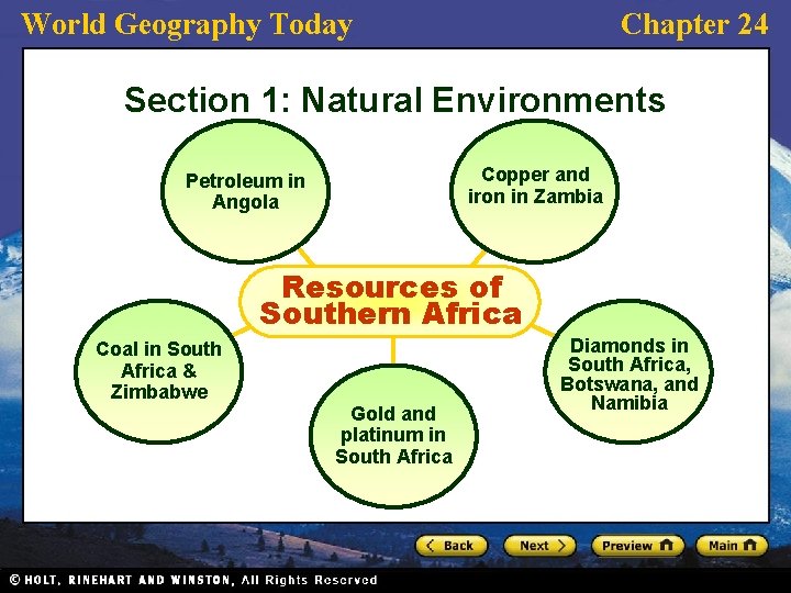 World Geography Today Chapter 24 Section 1: Natural Environments Copper and iron in Zambia