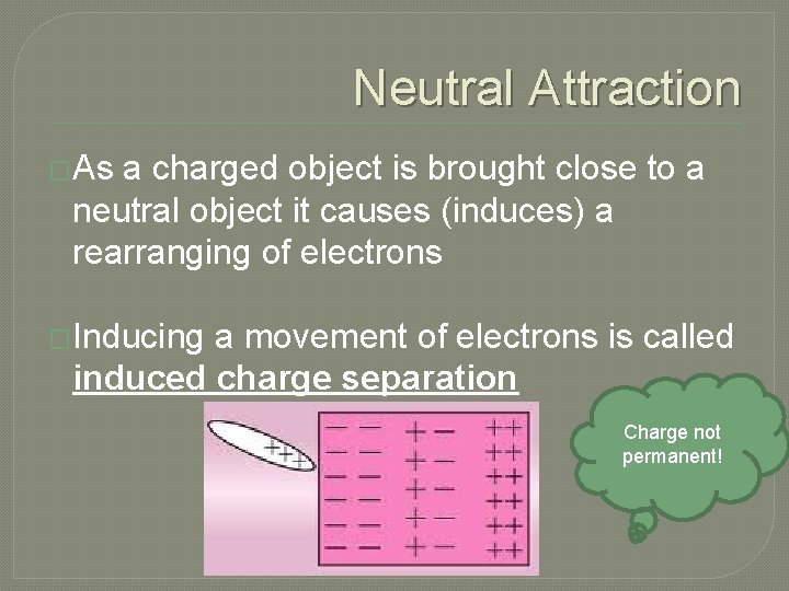 Neutral Attraction �As a charged object is brought close to a neutral object it