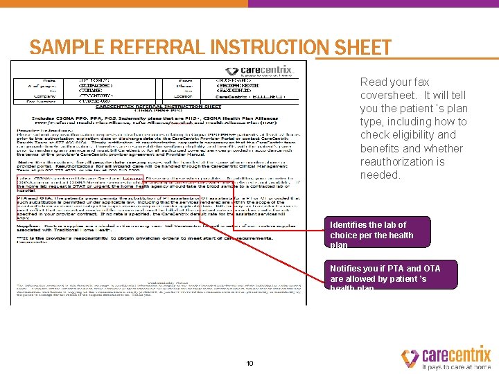 SAMPLE REFERRAL INSTRUCTION SHEET Read your fax coversheet. It will tell you the patient