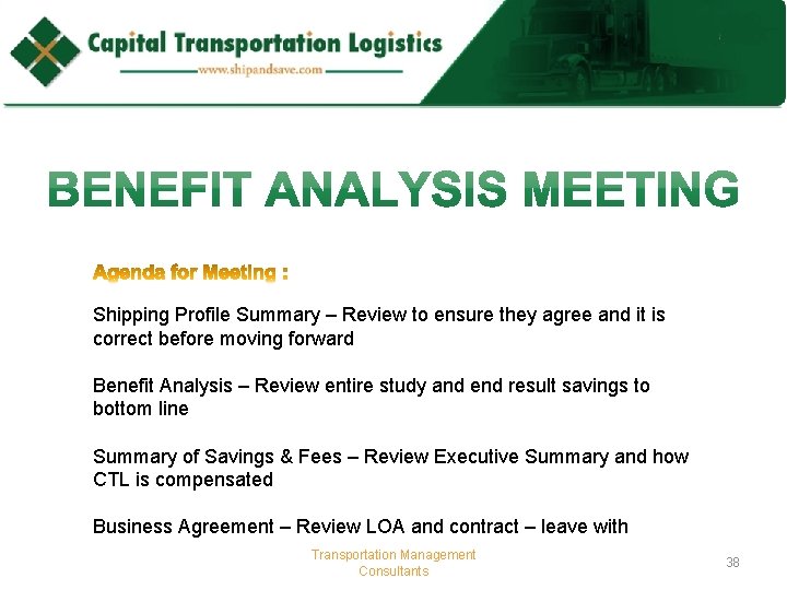 Shipping Profile Summary – Review to ensure they agree and it is correct before